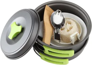 -in-one Outdoor Cooking Pot Pan Bowl Set Utensils for 1-2 Person Camping and Backpacking
