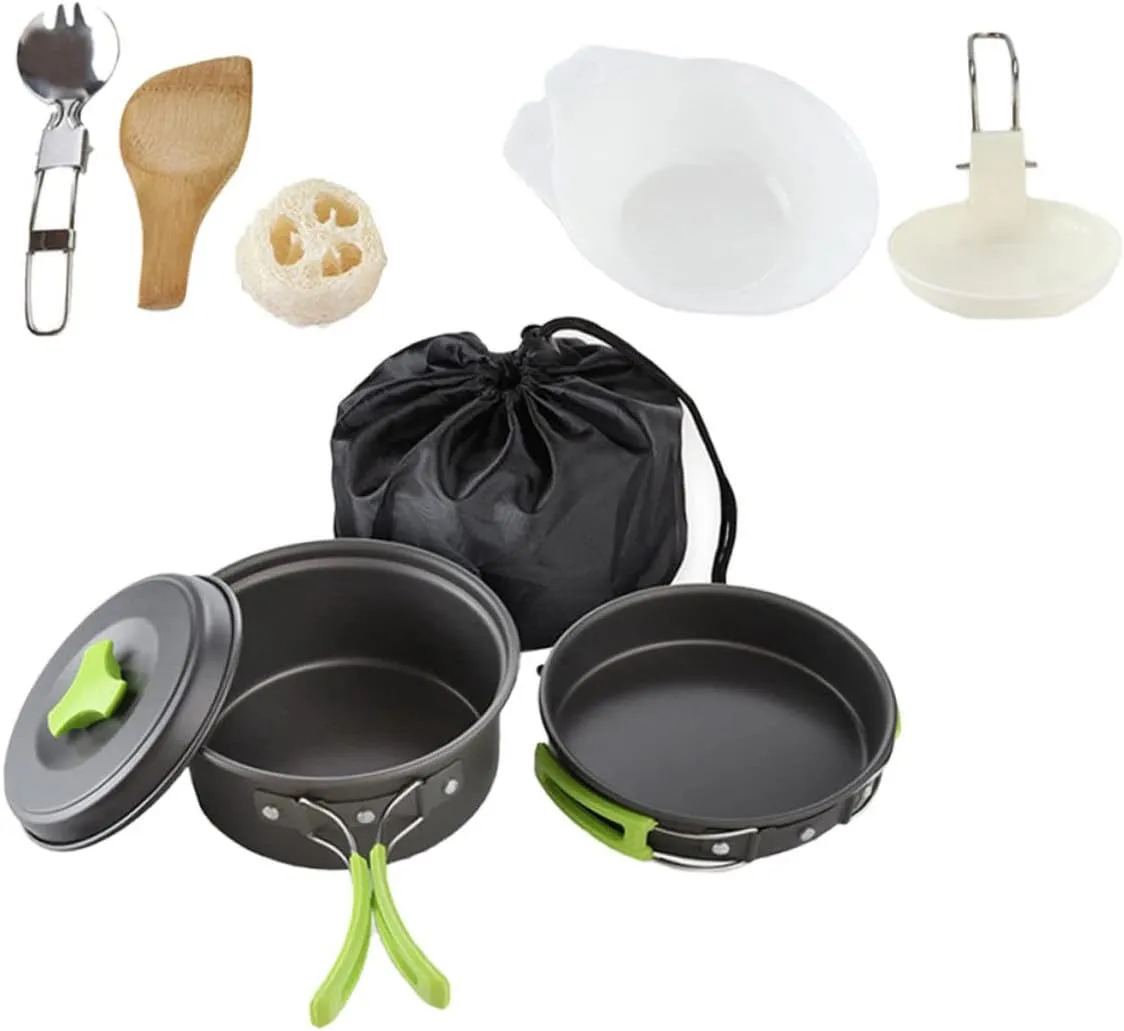 1 Set Compact Camping Cookware Set Utensils for Outdoor Portable Aluminum Oxide Cookware for Hiking Backpacking and Picnics