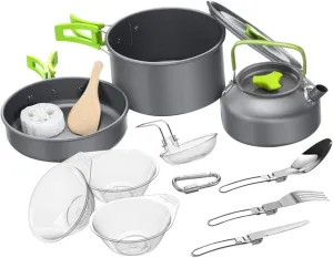 1 Set Simple Camping Cookware Set Portable Cutlery Kit BBQ Accessories for 1-2 People