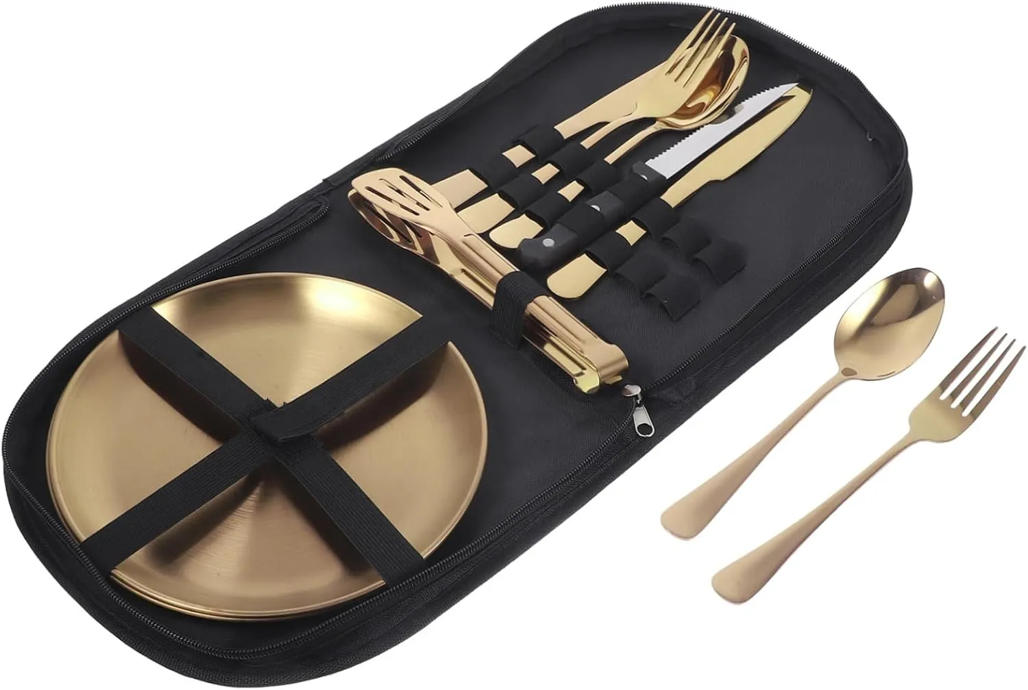 1 Set Stainless Steel Outdoor Cutlery with Storage Bag Metal for Camping and Picnics Ergonomic Design for Comfortable Dining and Easy to Clean