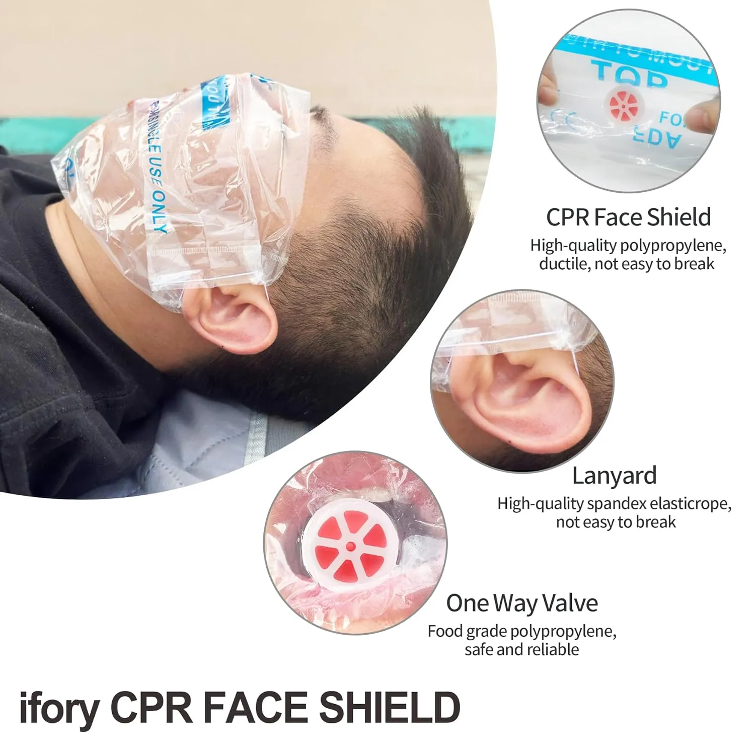100 Counts CPR Pocket Mask Keychain, CPR Emergency Face Shield with One Way Valve Breathing Barrier for First Aid or ADE Training, Black