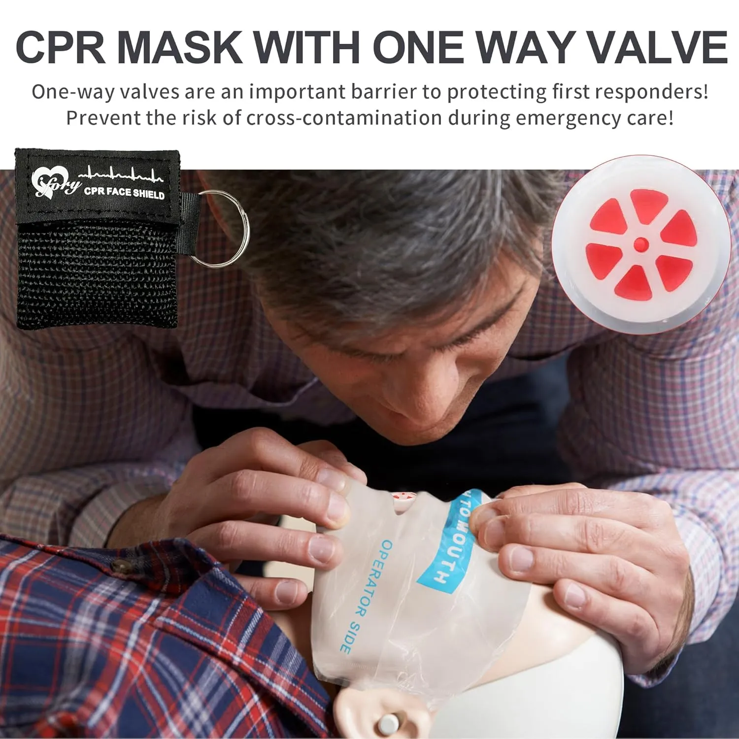 100 Counts CPR Pocket Mask Keychain, CPR Emergency Face Shield with One Way Valve Breathing Barrier for First Aid or ADE Training, Black
