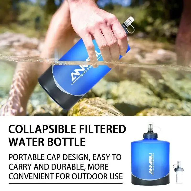 1000/2000ml Soft Flask Folding Collapsible Water Bottle with Filter - Perfect for Running, Hydration Packs, Waist Bags, and Outdoor Camping