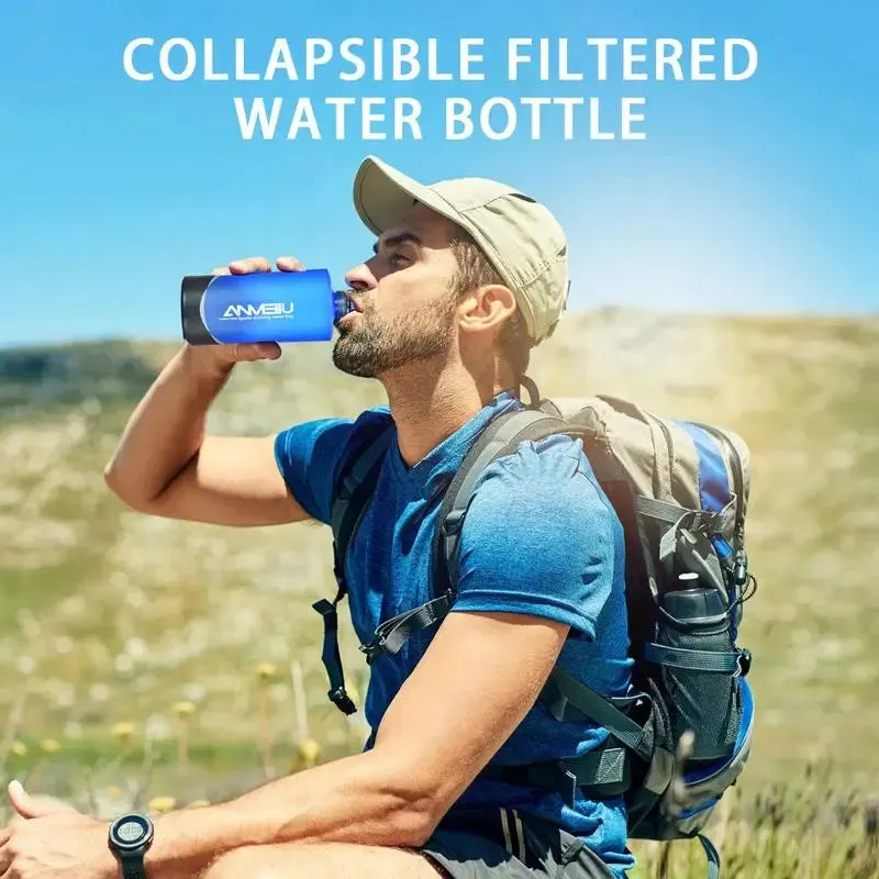 1000/2000ml Soft Flask Folding Collapsible Water Bottle with Filter - Perfect for Running, Hydration Packs, Waist Bags, and Outdoor Camping