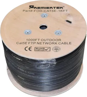 1000FT CAT5E Outdoor FTP Bulk 24AWG Double Jacket Cable Black