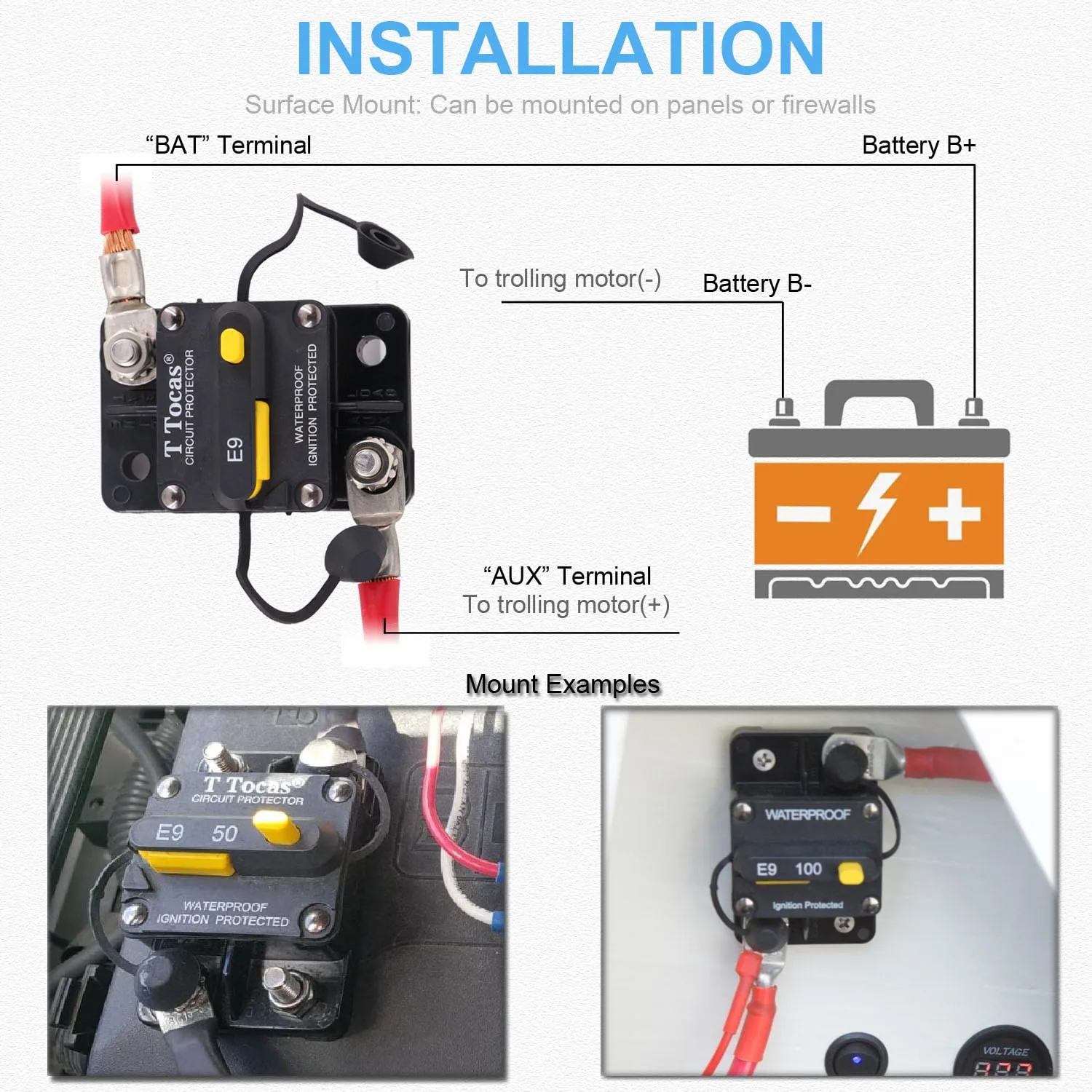 100A Amp Circuit Breaker UL Certified for Boat Trolling Motor Marine ATV Vehicles Stereo Audio Battery Solar System with Manual Reset Switcher 100 amp Waterproof DC 12V-48V (100a)