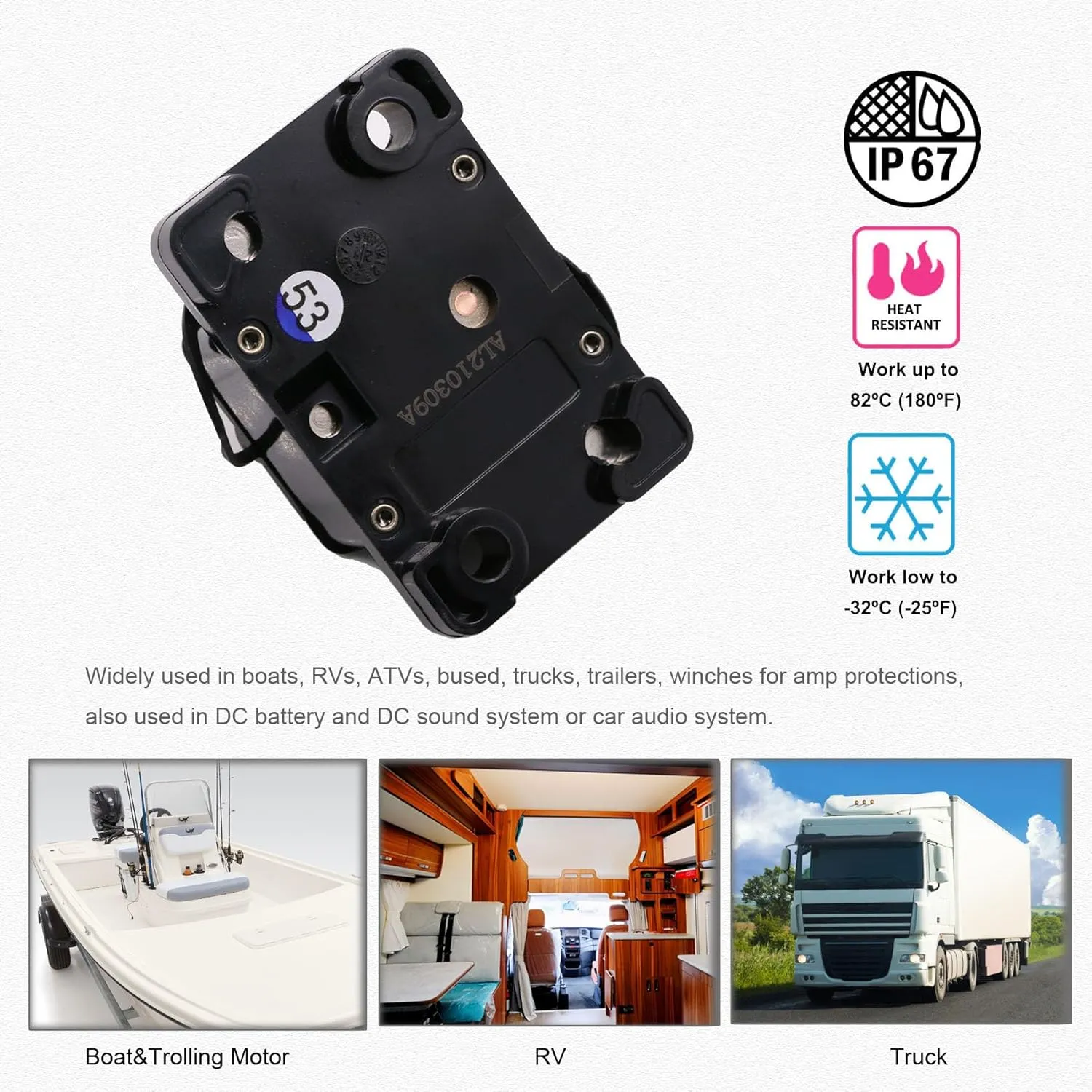 100A Amp Circuit Breaker UL Certified for Boat Trolling Motor Marine ATV Vehicles Stereo Audio Battery Solar System with Manual Reset Switcher 100 amp Waterproof DC 12V-48V (100a)