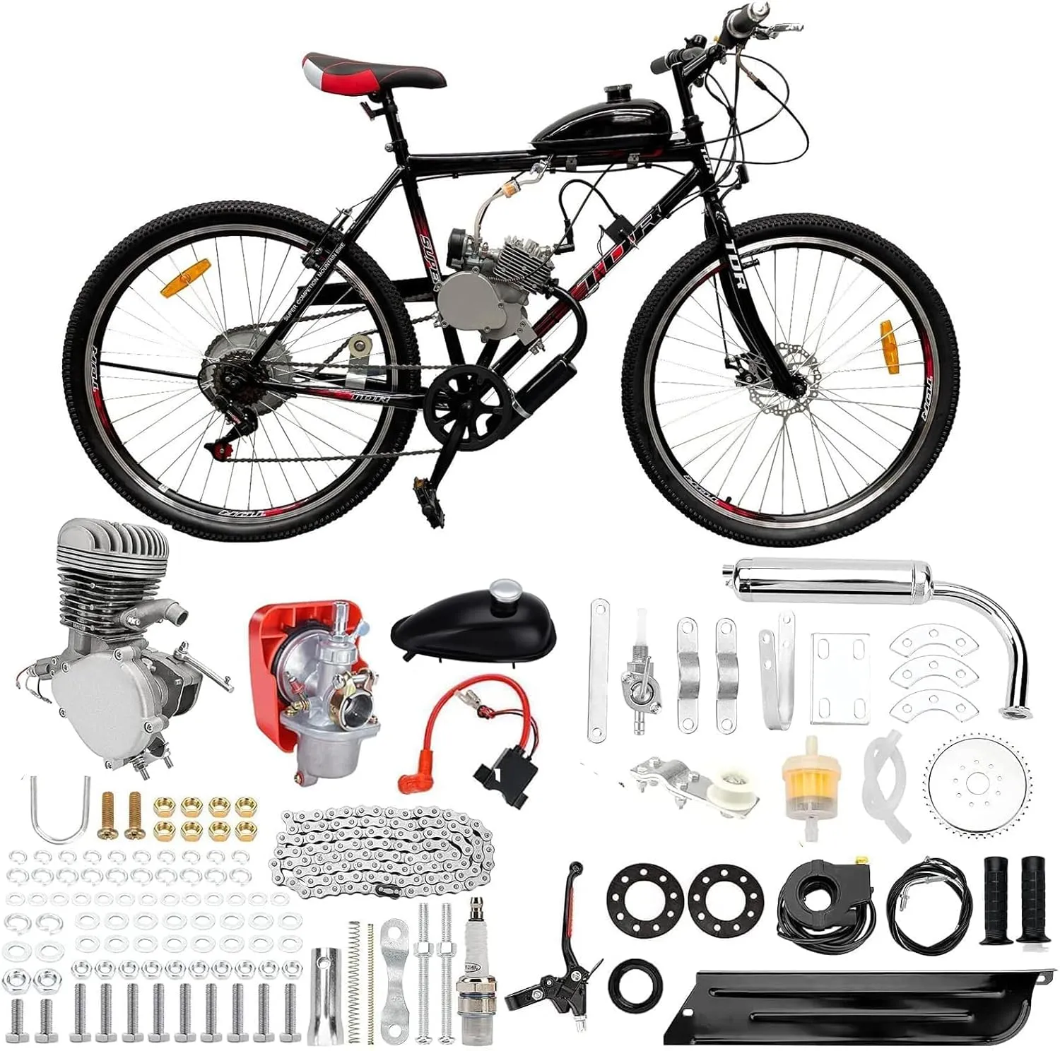 100CC 2 Stroke Gas Petrol Bicycle Engine Kit, Gas Powered Bicycle Motor Kit, Gas Motorized Bike Conversion Kit for 26-28" Bikes with V-Frame(36 Tooth)