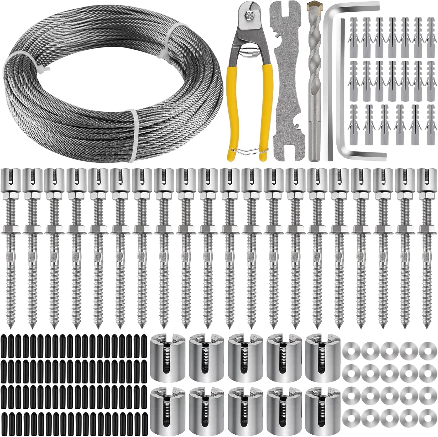 100FT Garden Wire Trellis for Climbing Plants, Kalolary T316 Stainless Steel Garden Trellis for Outdoor Wall-Mounted Heavy Duty Wire Trellis Kit Wire Ropes System Kit for Plants Vines Wall Decoration