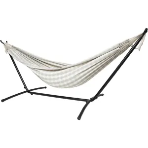 10ft Black Universal Steel Hammock Stand & Authentic Double Vichy Hammock in Stone