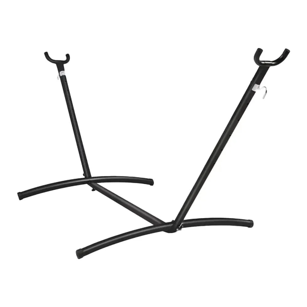 10ft Black Universal Steel Hammock Stand & Authentic Double Vichy Hammock in Stone