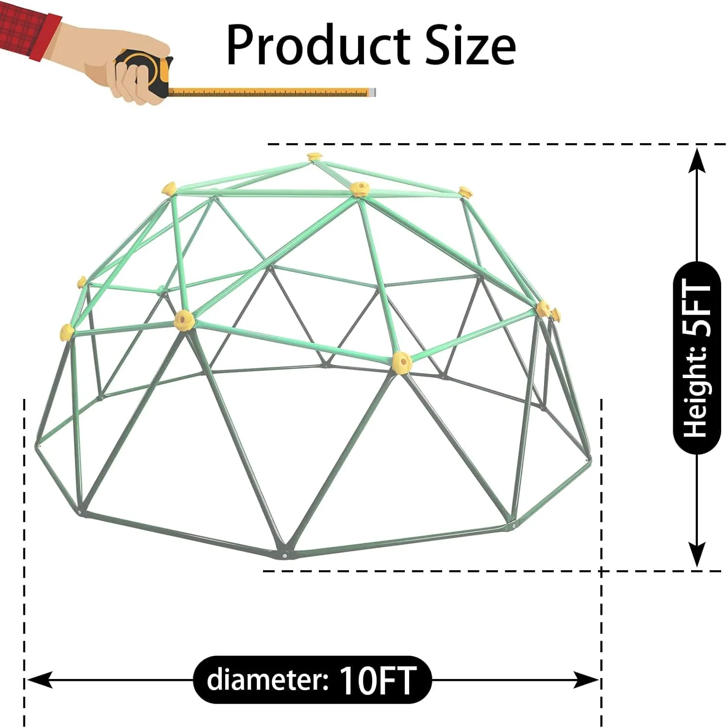 10FT Dome Climber for Kids 3-8- Heavy Duty 1000LB Capacity Jungle Gym