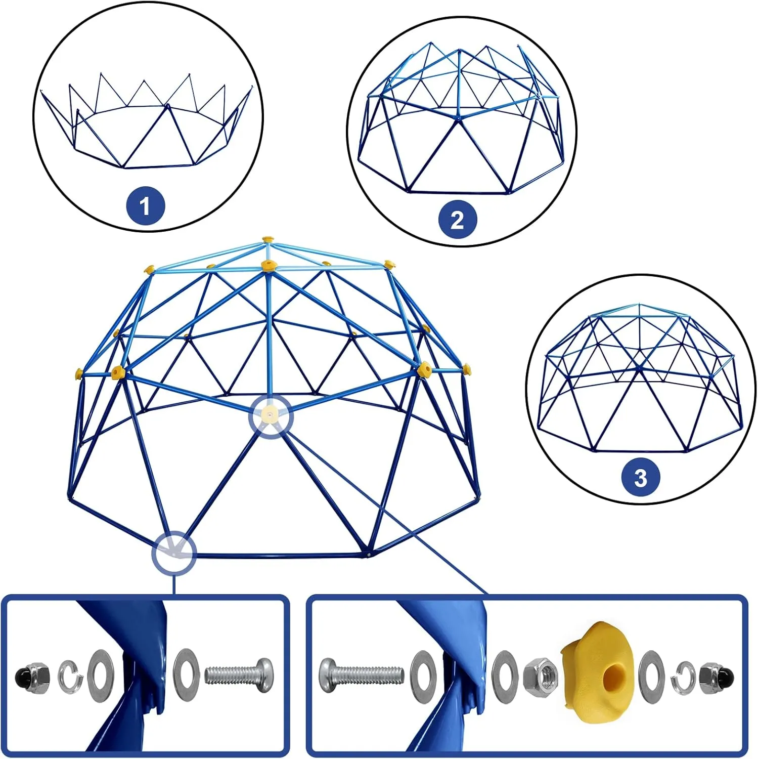 10FT Geometric Dome Climber for Kids 3-10 - Heavy Duty 1000LB Capacity Jungle Gym with Hammock & Climbing Grips, Outdoor Backyard Play Equipment, Easy Assembly