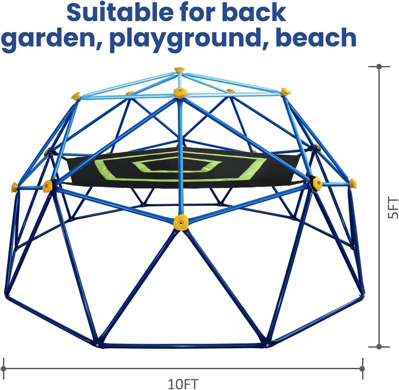 10FT Geometric Dome Climber for Kids 3-10 - Heavy Duty 1000LB Capacity Jungle Gym with Hammock & Climbing Grips, Outdoor Backyard Play Equipment, Easy Assembly