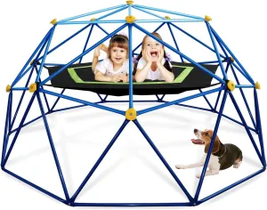 10FT Geometric Dome Climber for Kids 3-10 - Heavy Duty 1000LB Capacity Jungle Gym with Hammock & Climbing Grips, Outdoor Backyard Play Equipment, Easy Assembly