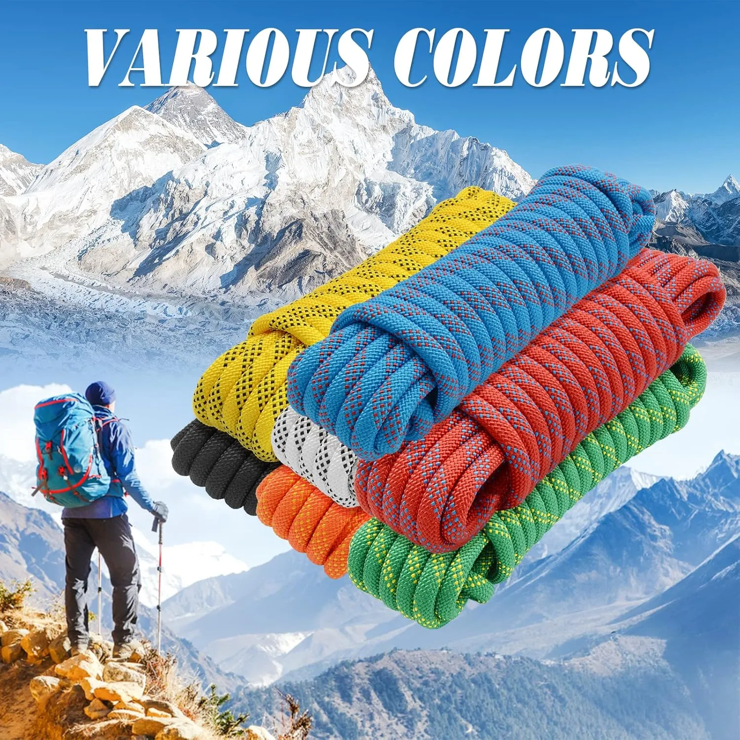 10mm Climbing Rope Outdoor Static Rock Climbing Rope, Escape Rope, Ice Climbing Equipment, Fire Safety Rescue Rope 10M(32ft) 20M(64ft) 30M(96ft)
