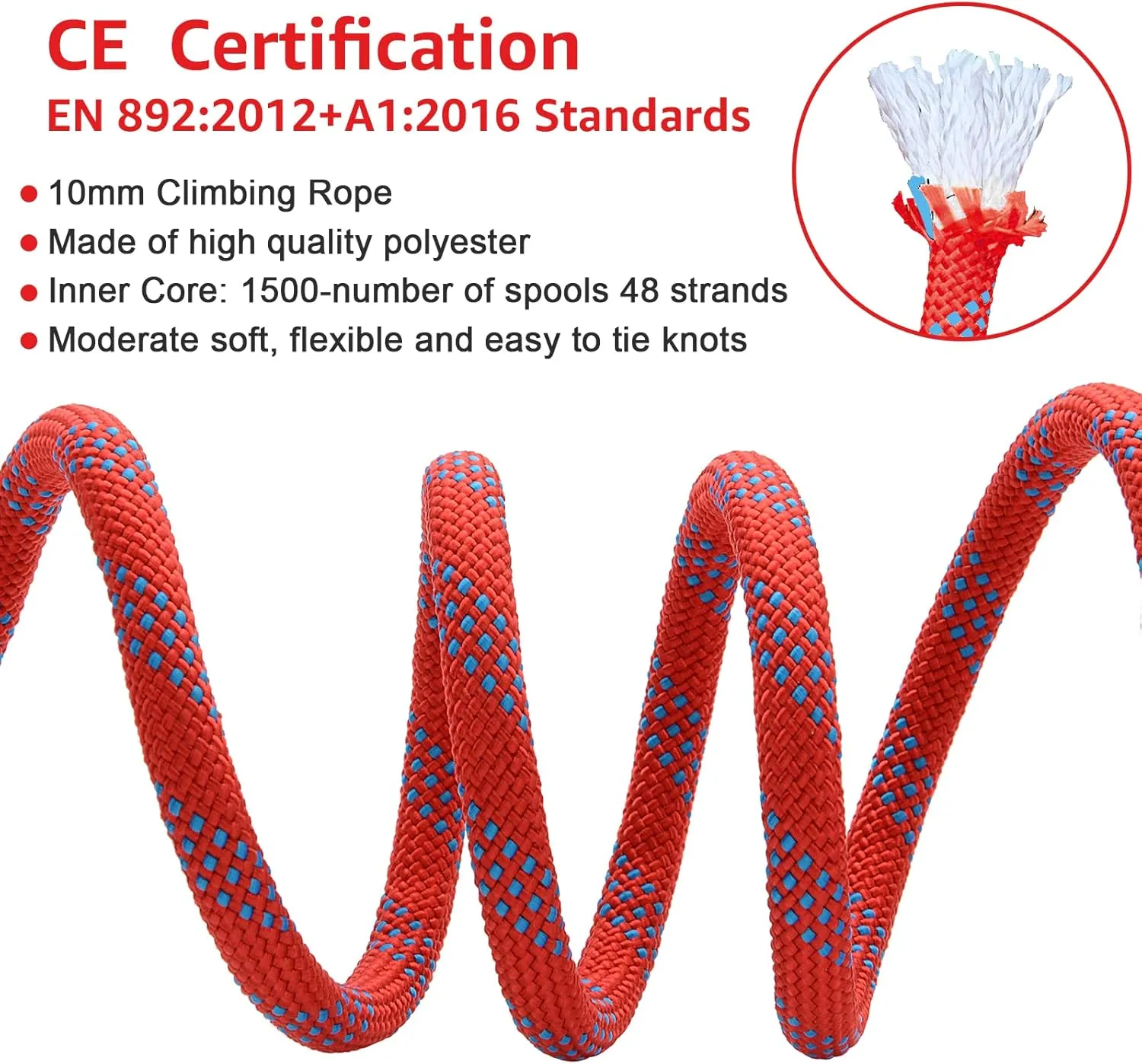 10mm Climbing Rope Outdoor Static Rock Climbing Rope, Escape Rope, Ice Climbing Equipment, Fire Safety Rescue Rope 10M(32ft) 20M(64ft) 30M(96ft)