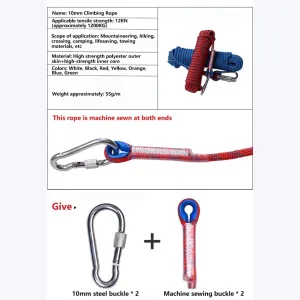 10mm Diameter Outdoor Reflective Climbing Rope Nylon Rope Climbing Rope Length 20m (65FT) 30m (100FT) 50m (165FT) 100m (330FT) 200m(660FT) Life Rope Descent Rope Climbing Safety Rope