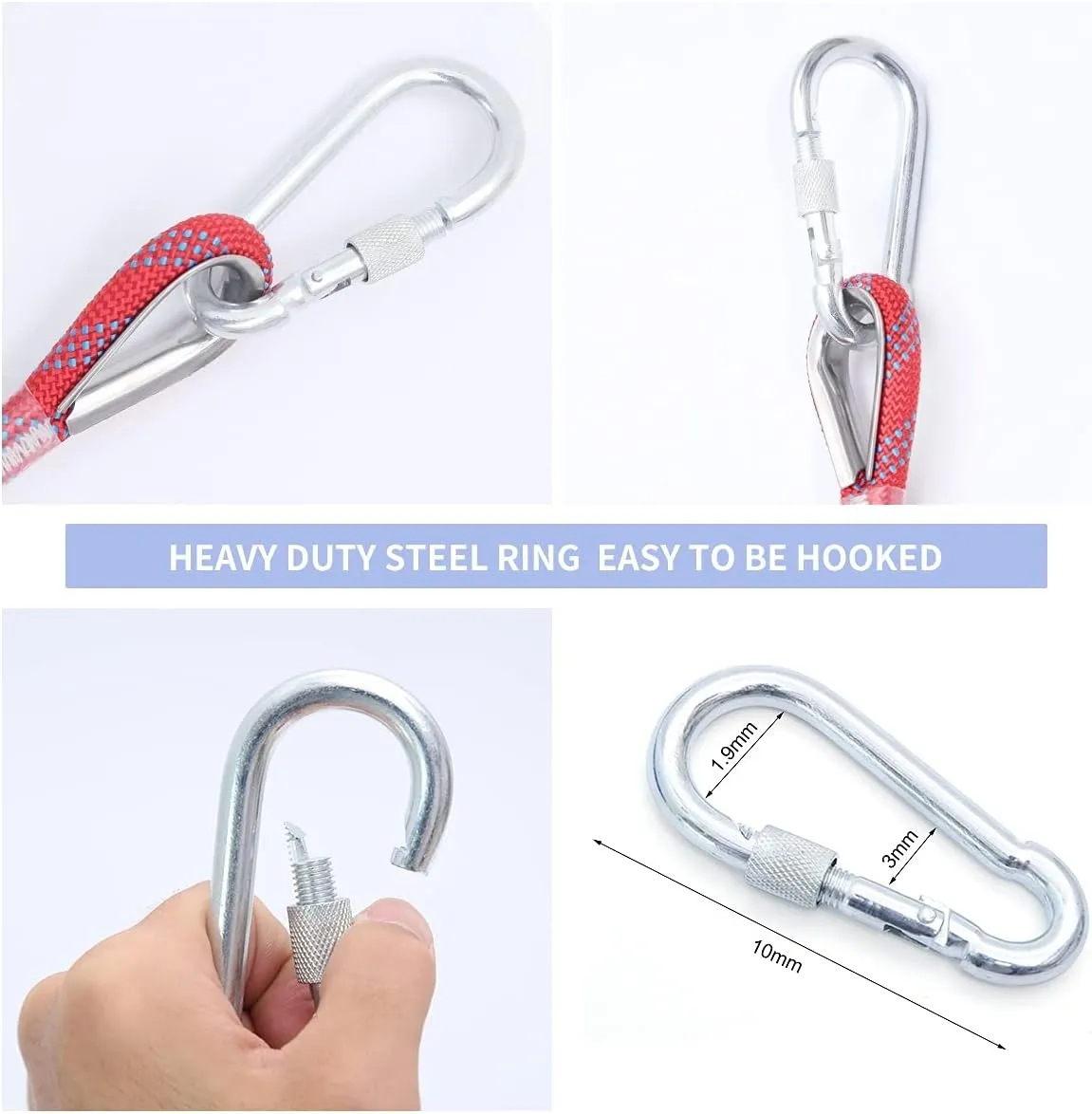 10mm/12mm Climbing Rope, Outdoor Static Rock Climbing Rope, Tree Climbing Rappelling Rope, Escape Nylon Rope, Ice Climbing Equipment Fire Rescue Parachute Rope with 2 Steel Hooks