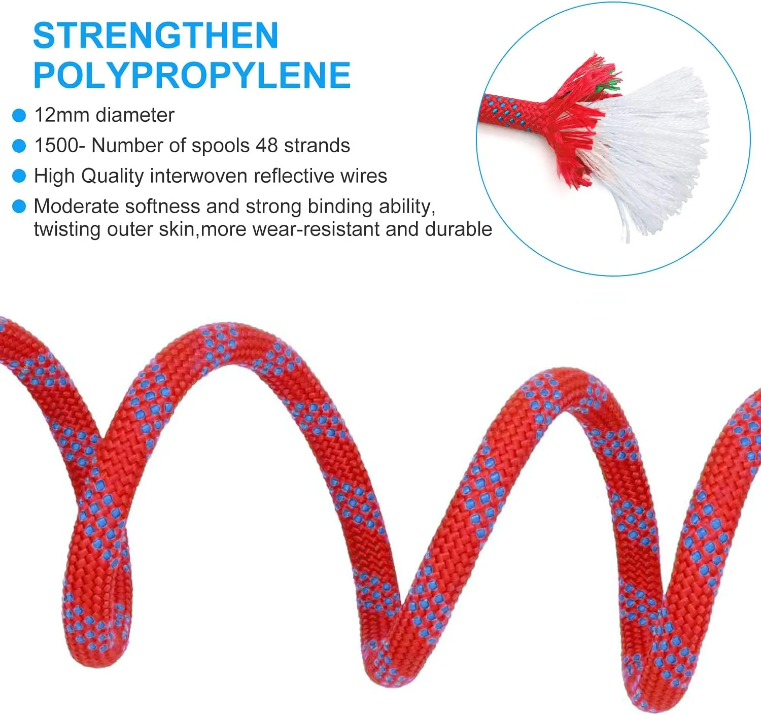 10mm/12mm Climbing Rope, Outdoor Static Rock Climbing Rope, Tree Climbing Rappelling Rope, Escape Nylon Rope, Ice Climbing Equipment Fire Rescue Parachute Rope with 2 Steel Hooks