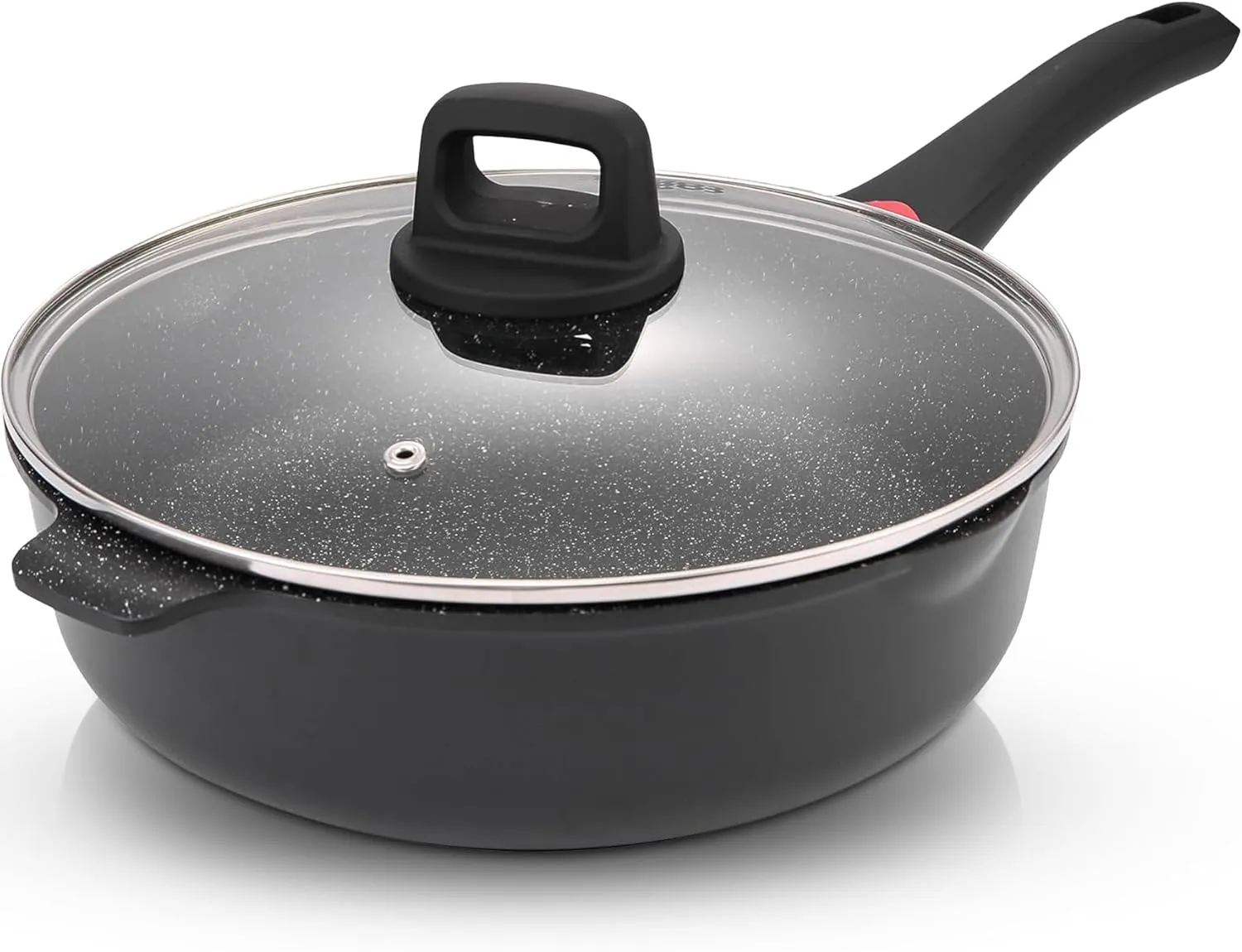 11 Inch Non Stick Deep Frying Pan Granite Coated with Pour Spout - Lightweight 4.27 Quart Skillets and Frying Pans with Comfort Stay Cool Grip Handle - Induction Compatible PFOA Free Cookware
