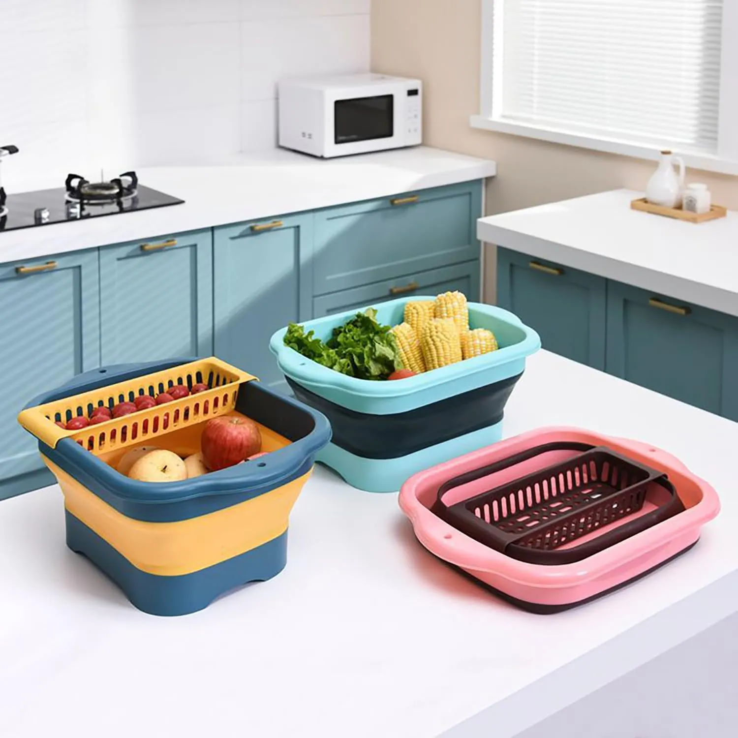 11L（2.91 Gallon） Collapsible Dish Basin with Drain Plug, Space Saving Outdoor Multiuse Foldable Sink Tub, Dishpan, Portable Kitchen Storage Tray for Vegetable Washing, Camping, RV (Yellow)