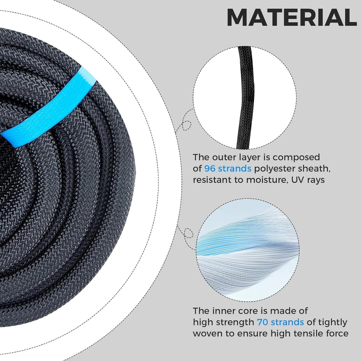 1/2 Inch 50ft Double Braided Polyester Arborist Rope, Heavy Duty Nylon Rope for Anchor, Tree Work, Cargo, Pulling, Sailing(Black)