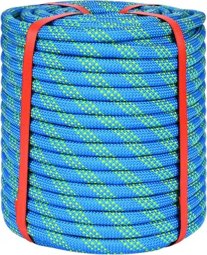 1/2 Inch Climbing Rope 150 Ft Blue - 48 Strands Tree Climbing,1/2in Arborist Rope,Rappelling Rope,Static Nylon Polyester Braided Rope,Bull Rope for Tree Pulling,Nautical Rigging Rope Swing