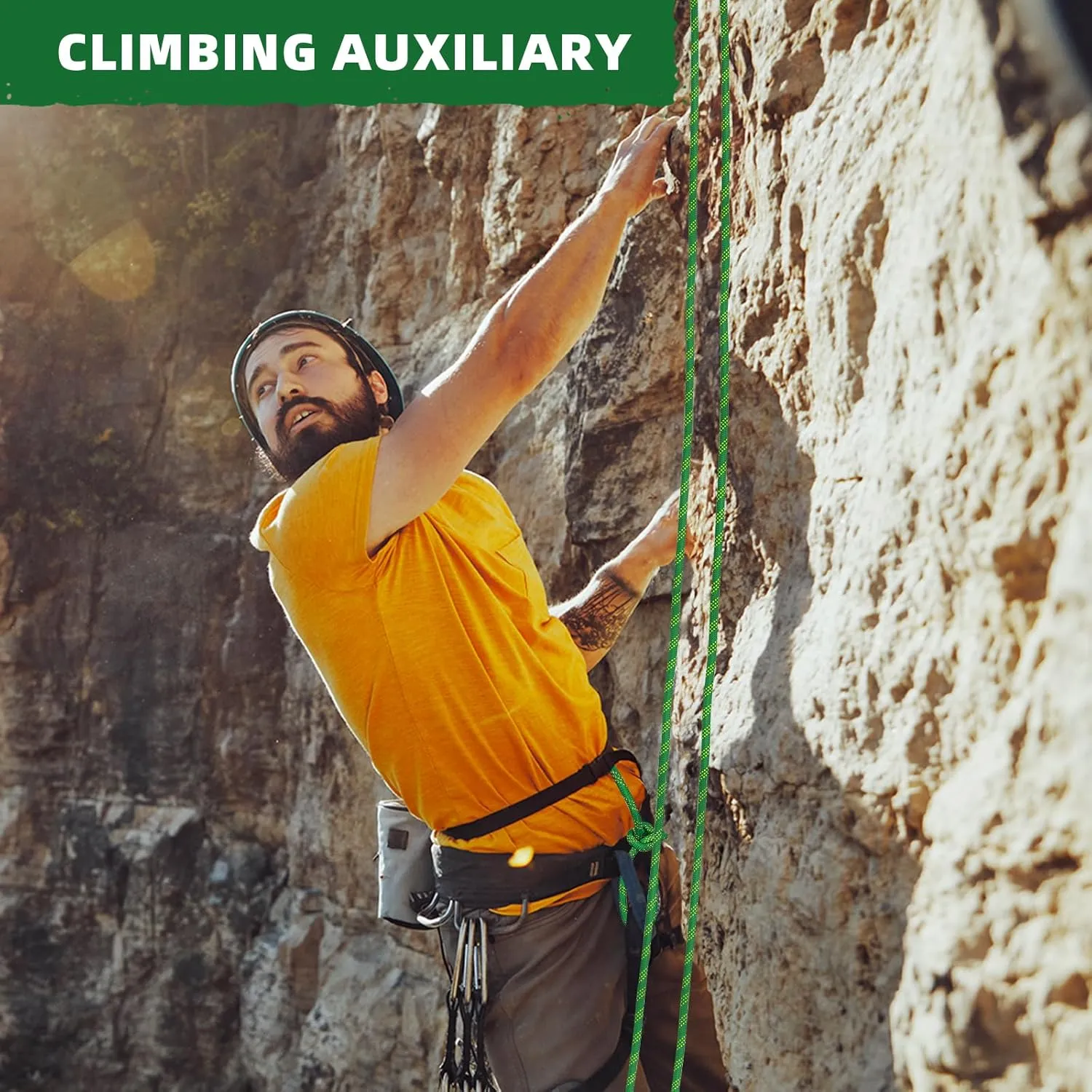 1/2 Inch Climbing Rope 150 Ft Green - 48 Strands Tree Climbing,1/2in Arborist Rope,Rappelling Rope,Static Nylon Polyester Braided Rope,Bull Rope for Tree Pulling,Nautical Rigging Rope Swing