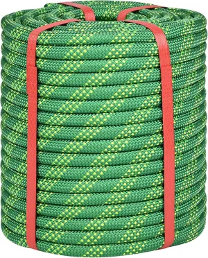 1/2 Inch Climbing Rope 150 Ft Green - 48 Strands Tree Climbing,1/2in Arborist Rope,Rappelling Rope,Static Nylon Polyester Braided Rope,Bull Rope for Tree Pulling,Nautical Rigging Rope Swing