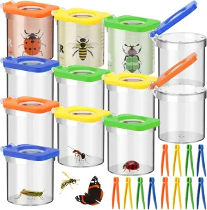 12 Pack Insect Bug Viewer for Kids with Tweezers Magnifying Insect Box Insect Observation Kit Bug Catcher Bug Container Insect Cage Bug Jar for Science Nature Exploration Collecting Kit