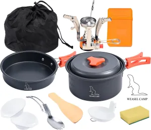 12 piece Camping Cookware Set for Backpacking Gear - Lightweight and Compact Camping Cooking Set - Portable Camping Pots and Pans Set for Hiking, Backpacking, Outdoor Cooking, Picnic and Camping