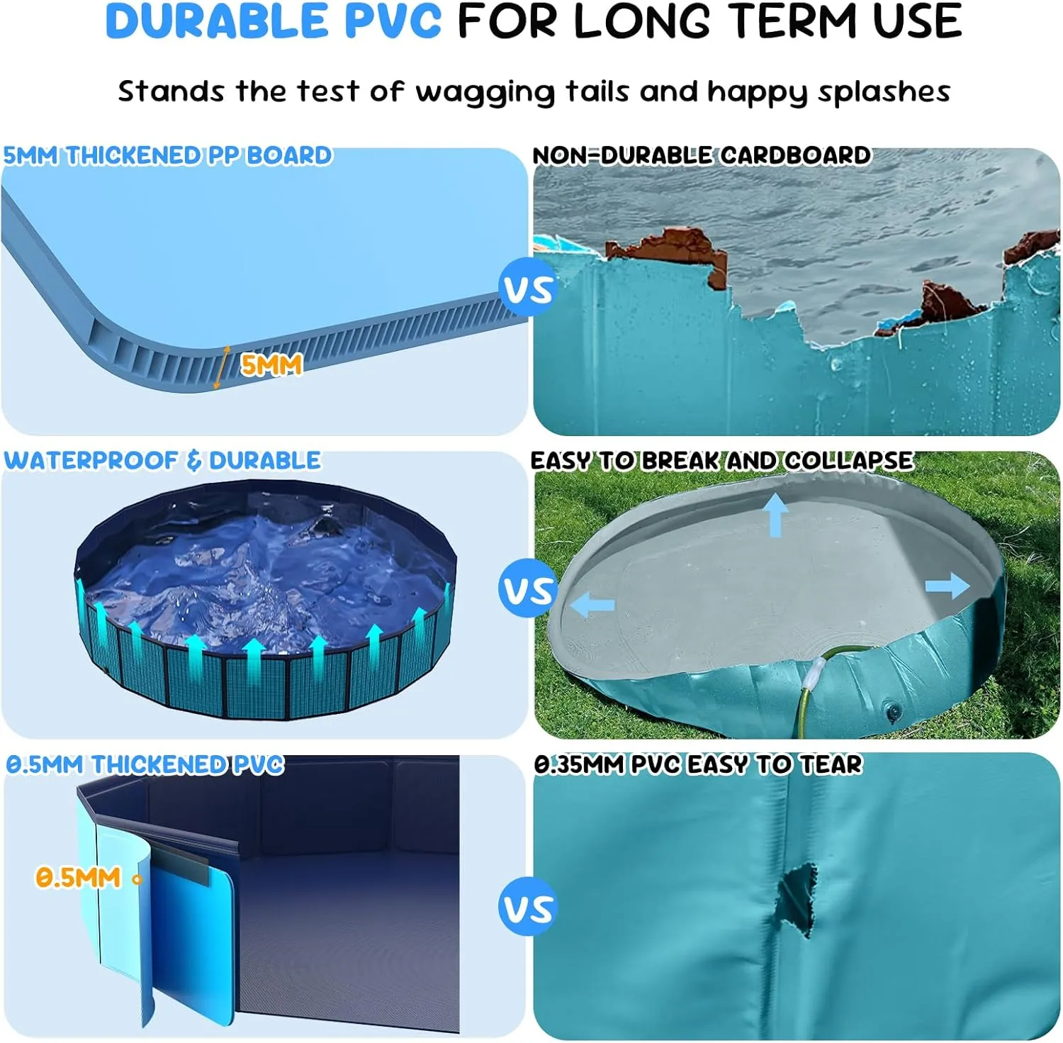 120'' Foldable Dog Pool, Kiddie Pool, Heavy Duty Non-Slip Plastic Pet Wading Pool for Large Dogs, Indoor and Outdoor Kids Pet Dog Bathtub