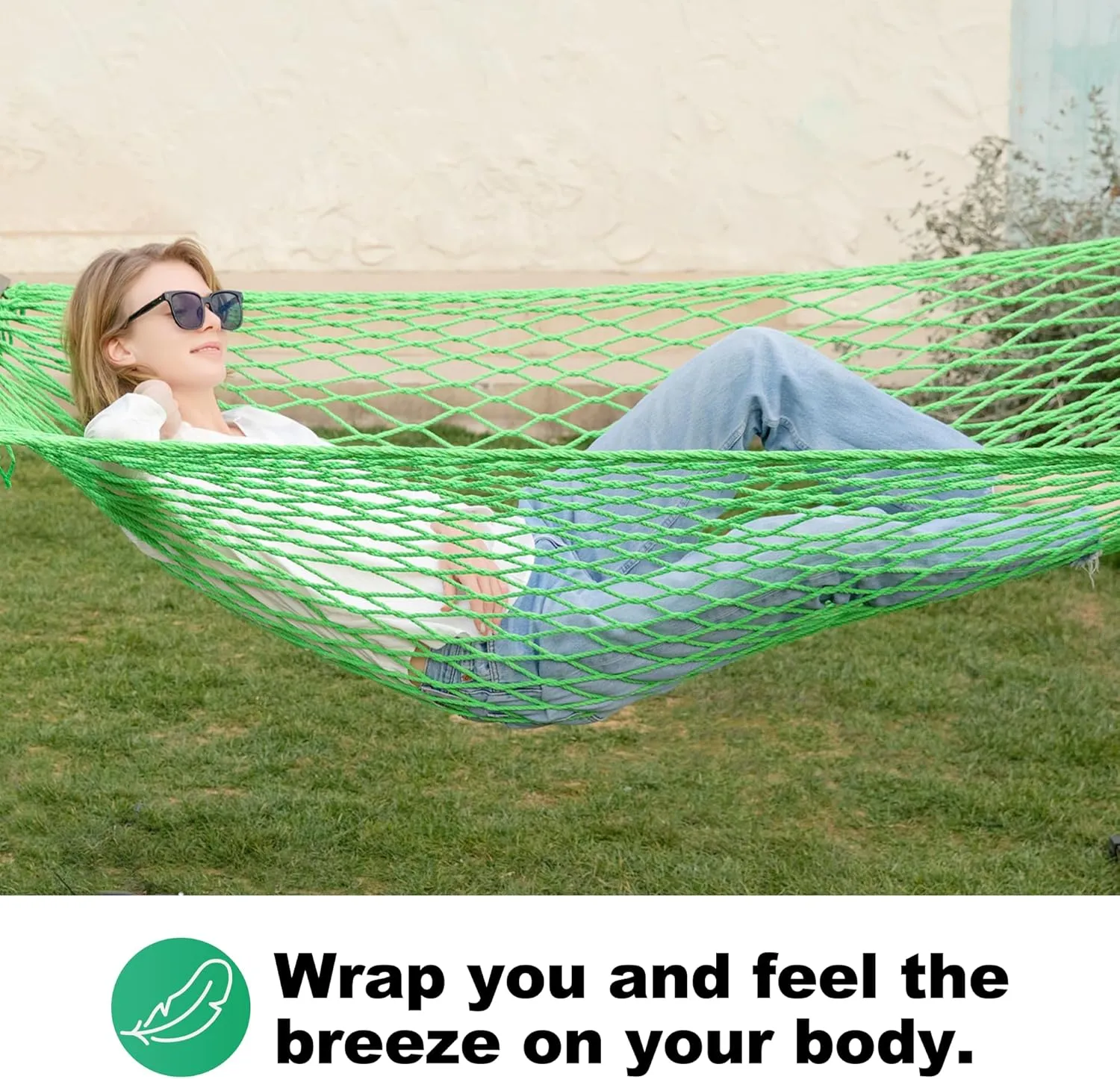 12ft Double Hammocks, Handwoven Traditional Cotton Rope Hammock with Hardwood Spreader Bar, Chains and Hooks for Indoor Outdoor, Max 450 lbs Capacity (Spring, Full)