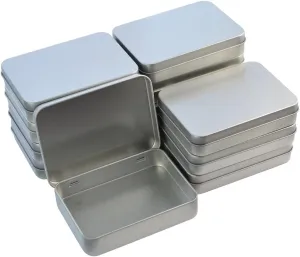 12pcs Metal Rectangular Empty Hinged Tins Box Containers 4.5x3.3x0.9 in, Mini Portable Box Small Storage Kit Home Organizer Holders for First Aid Kit, Survival Kits, Storage, Herbs Pills Crafts
