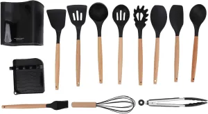 13Piece Camping Cookware Set with HeatResistant Wooden Handles, Safe and Black Cooking Kit, includes Rack and Storage Box, Ideal for Outdoor Adventures Like Camping,