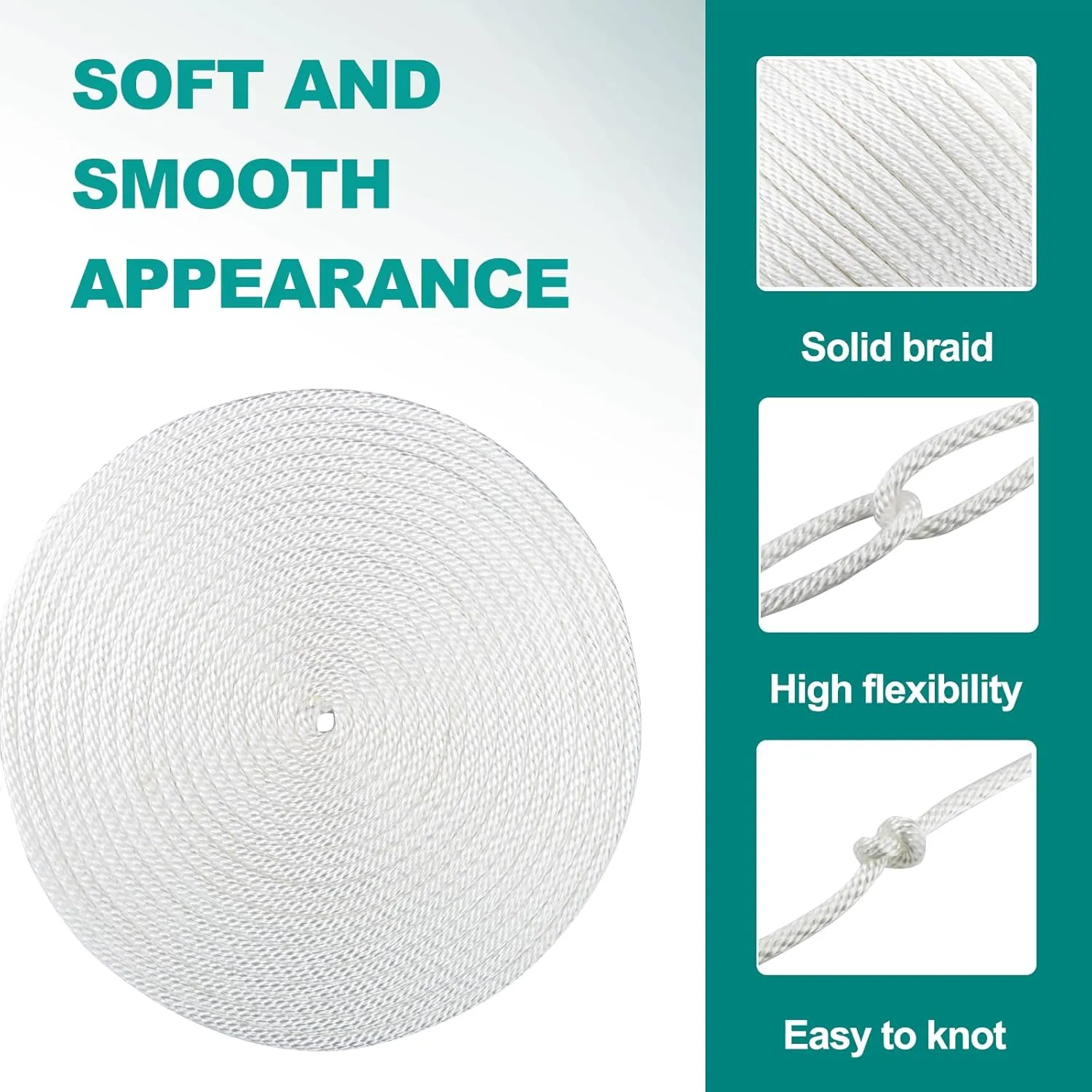 1/4 Inch Nylon Rope 500 Ft Solid Braid High UV and Abrasion Resistance, Multipurpose Tightly Braided Rope, Clothes Line, Flag Line, Marine and Outdoor Twine, Ideal for Indoor and Outdoor Applications