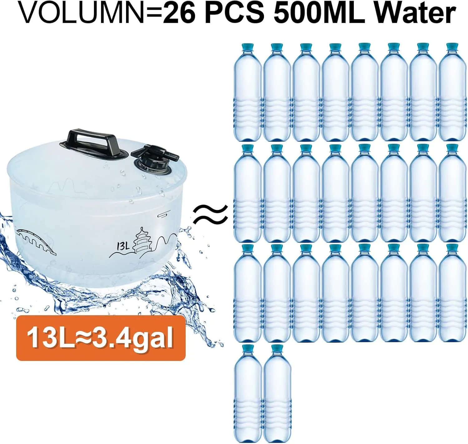 15L/3.96 Gallons Collapsible Water Container - Leakproof with Spigot | Outdoor Hiking Survival Storage Bag | Camping, RV & Emergency ESSENTIAL | BPA-Free