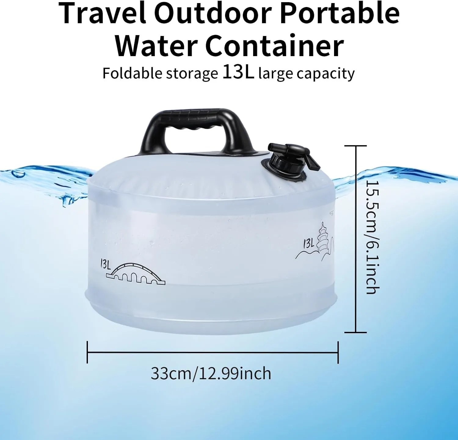 15L/3.96 Gallons Collapsible Water Container - Leakproof with Spigot | Outdoor Hiking Survival Storage Bag | Camping, RV & Emergency ESSENTIAL | BPA-Free