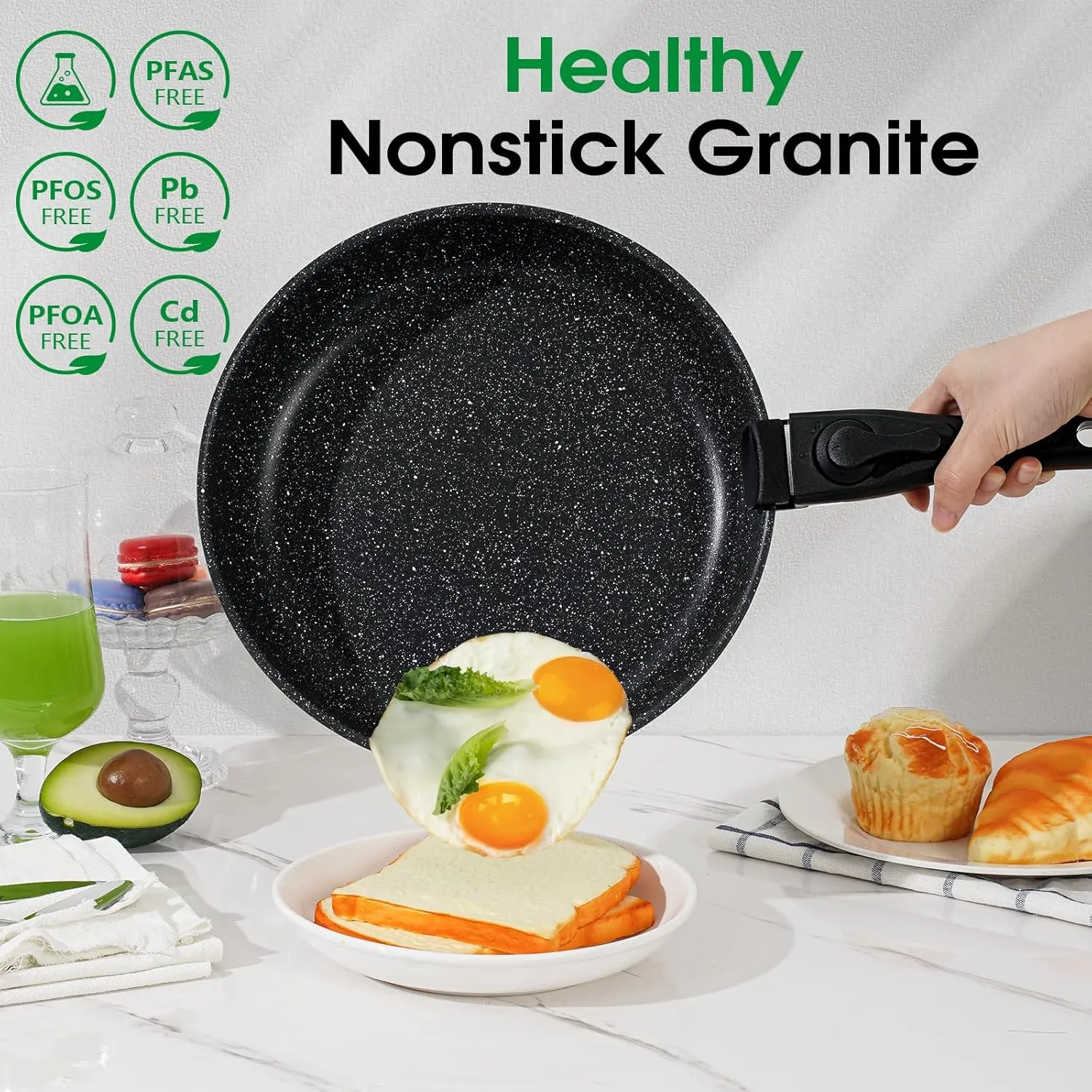 15Pcs Pots and Pans Set Non Stick, Cookware Sets with Detachable Handle, Nonstick RV Kitchen Cooking Tools Removable Handles, Oven Safe, Induction Fast, Stackable Induction Cookware,Black
