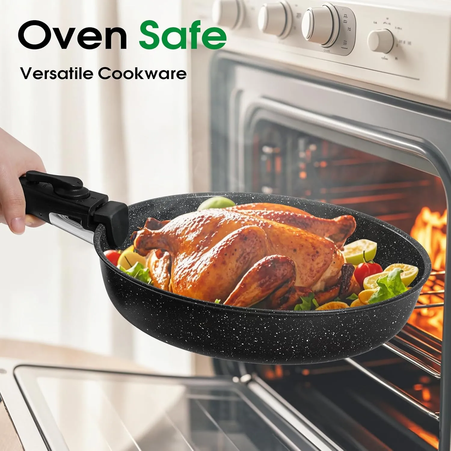 15Pcs Pots and Pans Set Non Stick, Cookware Sets with Detachable Handle, Nonstick RV Kitchen Cooking Tools Removable Handles, Oven Safe, Induction Fast, Stackable Induction Cookware,Black