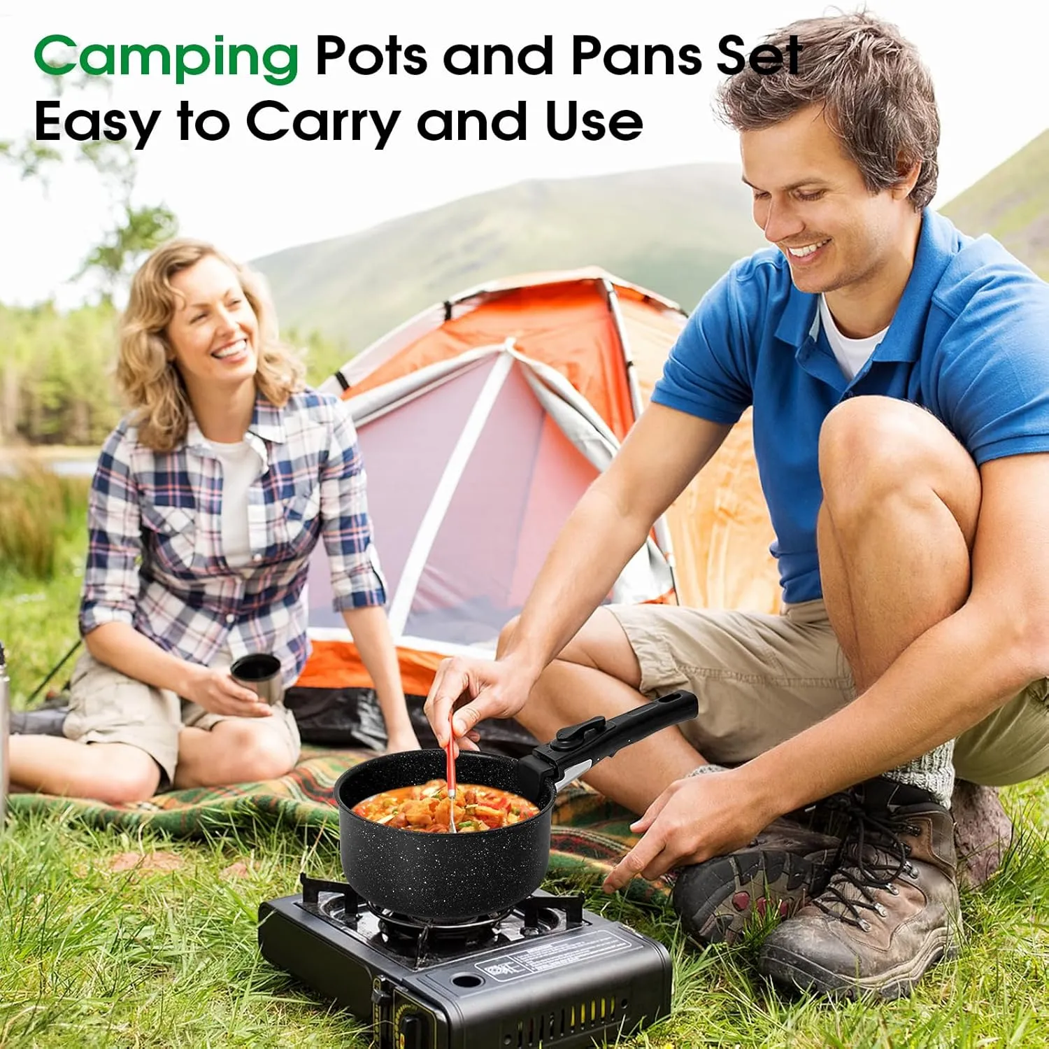 15Pcs Pots and Pans Set Non Stick, Cookware Sets with Detachable Handle, Nonstick RV Kitchen Cooking Tools Removable Handles, Oven Safe, Induction Fast, Stackable Induction Cookware,Black