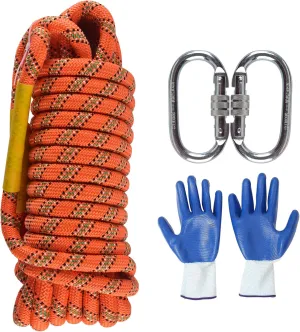 16mm 48Ft/15m Climbing Rope Strong Rope Tree Climbing Gear Static Climbing Rope Arborist Equipment Rock Climbing Heavy Duty Tree Stand Camping Rope Survival Equipment Orange