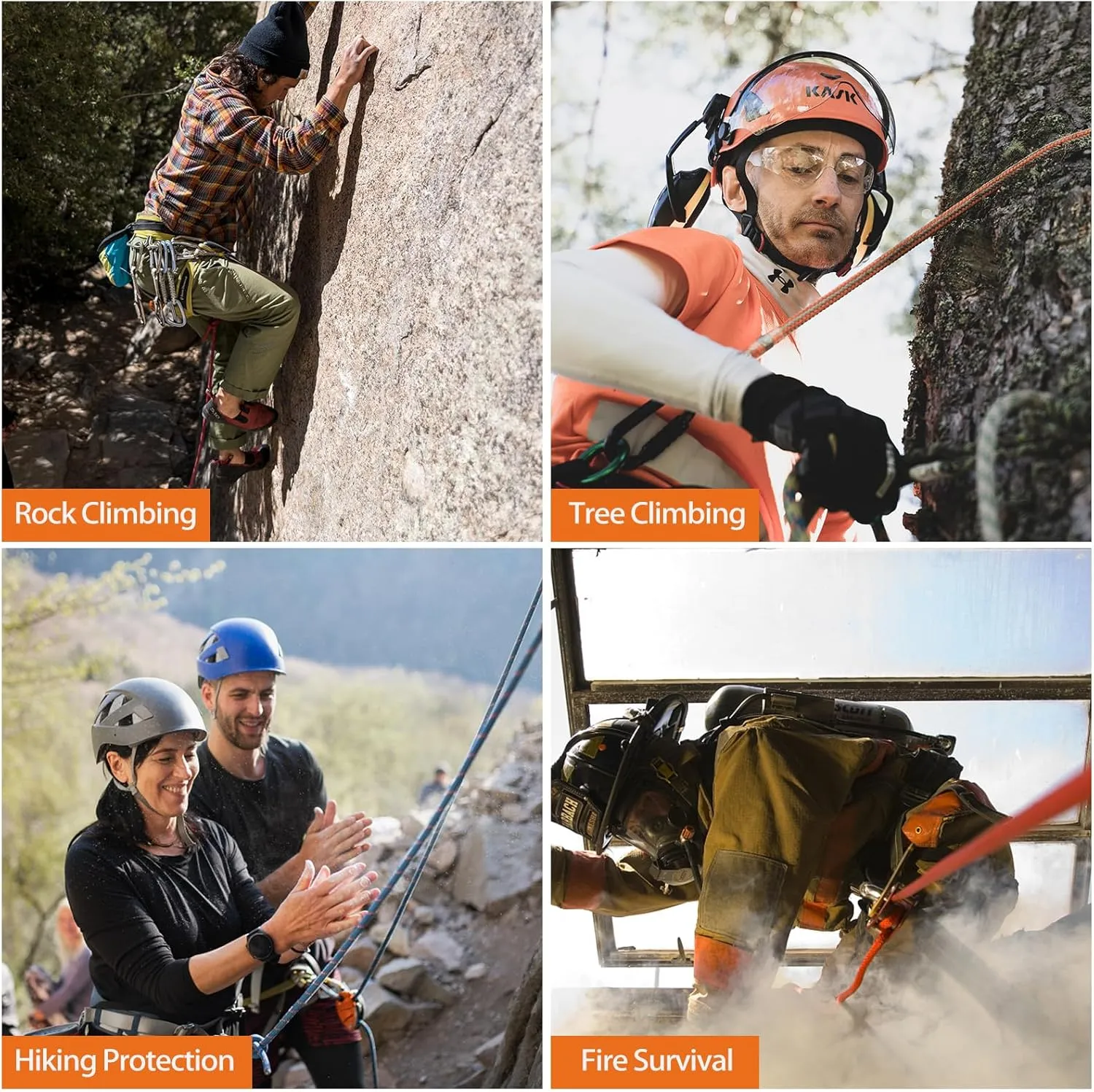 16mm 48Ft/15m Climbing Rope Strong Rope Tree Climbing Gear Static Climbing Rope Arborist Equipment Rock Climbing Heavy Duty Tree Stand Camping Rope Survival Equipment Orange