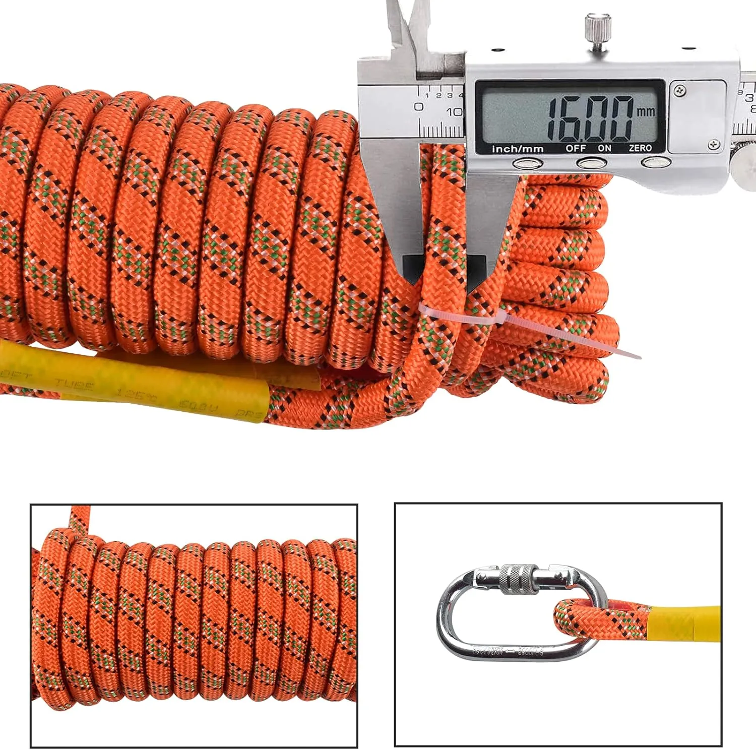 16mm 48Ft/15m Climbing Rope Strong Rope Tree Climbing Gear Static Climbing Rope Arborist Equipment Rock Climbing Heavy Duty Tree Stand Camping Rope Survival Equipment Orange