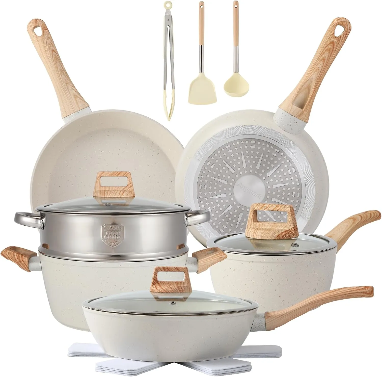 16PCS Pots and Pans Set Non Stick Cookware Set Nonstick with Cooking Set (white, 16pieces)