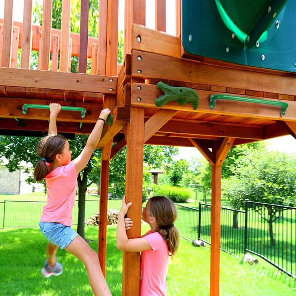 17.2 Inch Metal Green Playground Handles Pack of 4- Outdoor Swing Sets Safety Handles - Playset Grab Bar, Indoor Kids Climbing Monkey Bars for Playhouse, Treehouse, Jungle Gym