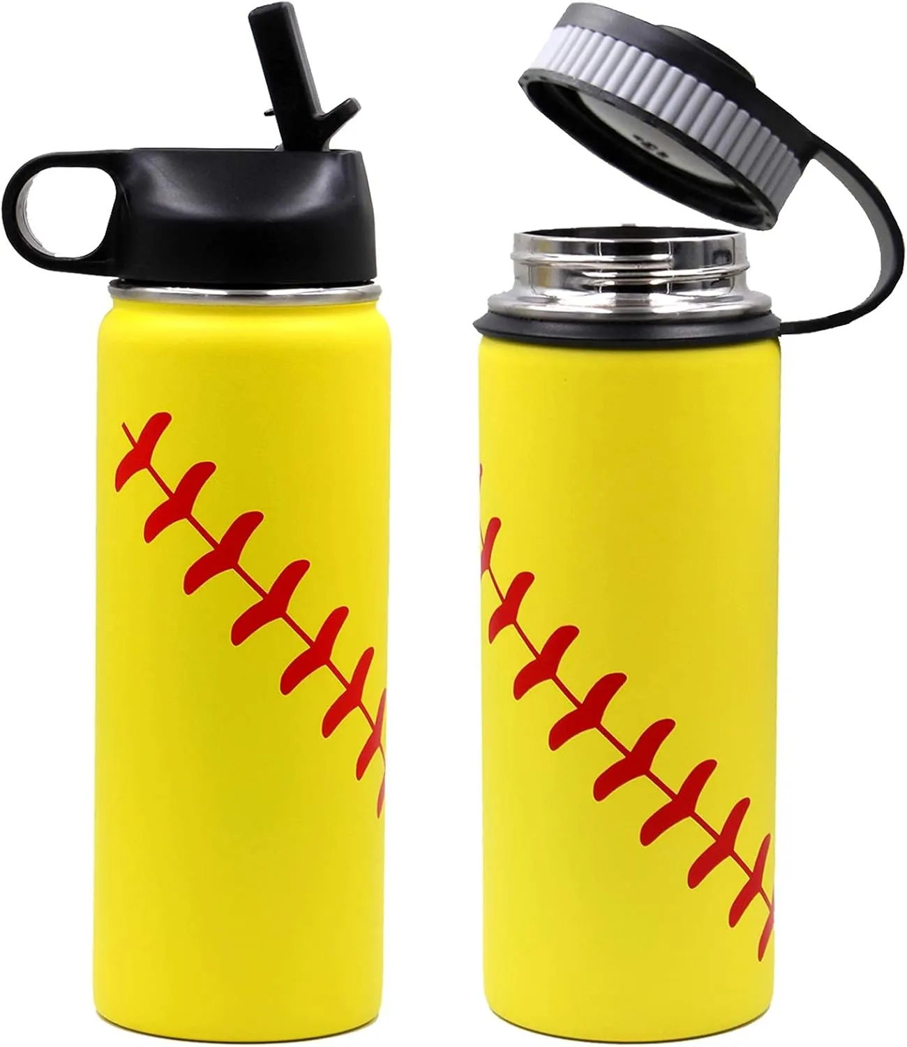 18 oz Softball Water Bottle, Insulated Thermo Flask Travel Tumbler with 2 Lids, BPA Free Stainless Steel Double Wall Vacuum Leakproof Sports Water Bottles, Softball Gifts for Boys Girls Mom Men Player