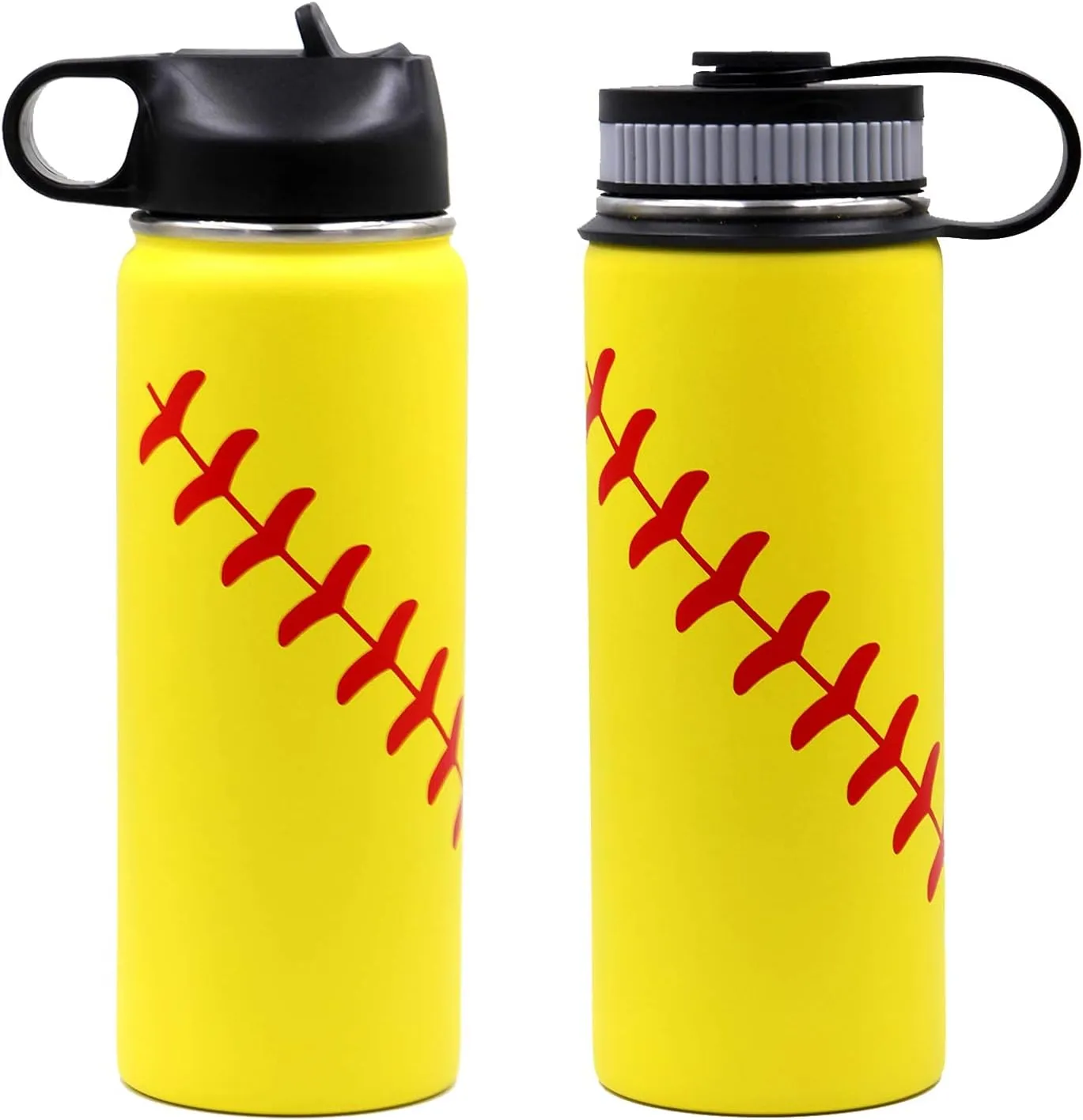 18 oz Softball Water Bottle, Insulated Thermo Flask Travel Tumbler with 2 Lids, BPA Free Stainless Steel Double Wall Vacuum Leakproof Sports Water Bottles, Softball Gifts for Boys Girls Mom Men Player