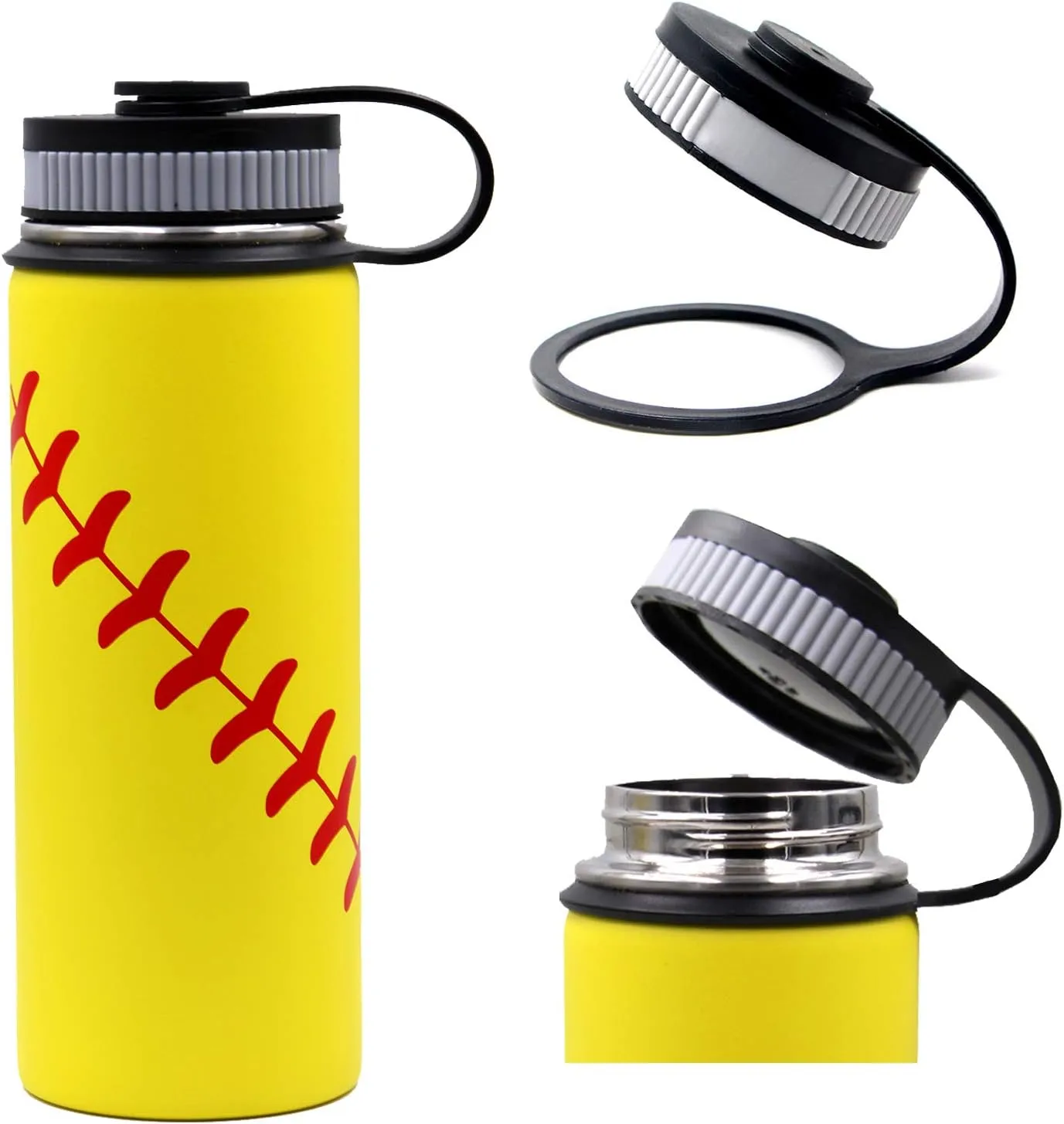 18 oz Softball Water Bottle, Insulated Thermo Flask Travel Tumbler with 2 Lids, BPA Free Stainless Steel Double Wall Vacuum Leakproof Sports Water Bottles, Softball Gifts for Boys Girls Mom Men Player